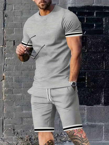 Oddychający Stylowy T-shirt w Paski i Casualowe Szorty Męski | Idealny na Wiosnę/Lato