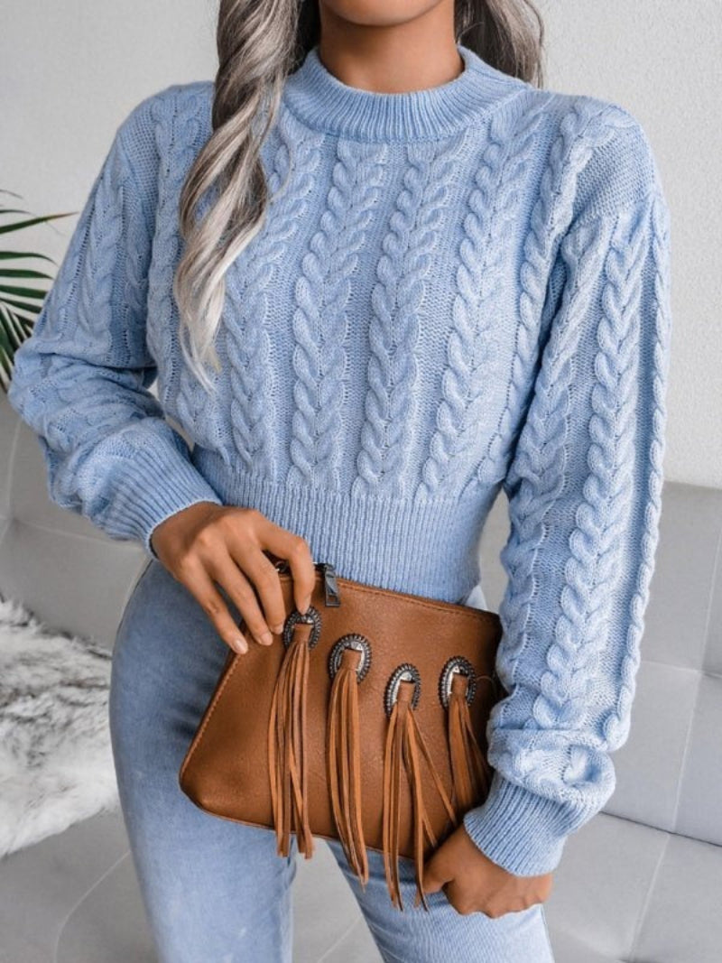 Klasyczny Krótki Sweter w Warkoczowy Splot Damski | Idealny na Każdą Porę Roku