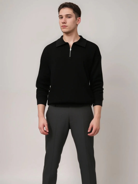 Stylowy Sweter z Półzamkiem i Kołnierzem Męski | Idealny na Jesień/Zimę