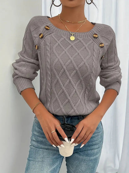 Stylowy Sweter Dzianinowy z Długimi Rękawami i Warkoczowym Splotem Damski | Idealny na Jesień/Zimę