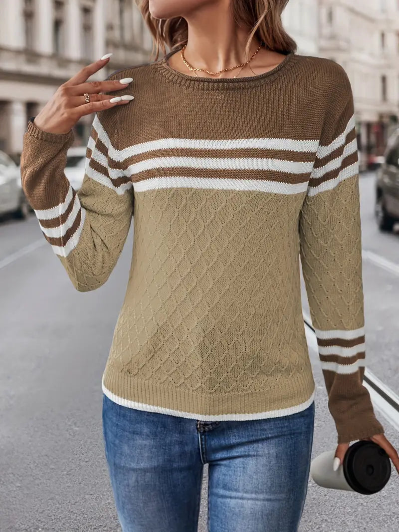 Nowoczesny Sweter Dzianinowy z Okrągłym Dekoltem Damski | Idealny na Jesień/Zimę