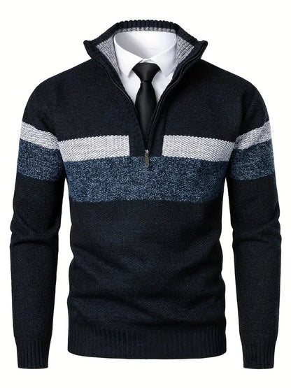 Elegancki Granatowy Sweter z Zamkiem Męski | Idealny na Jesień/Zimę