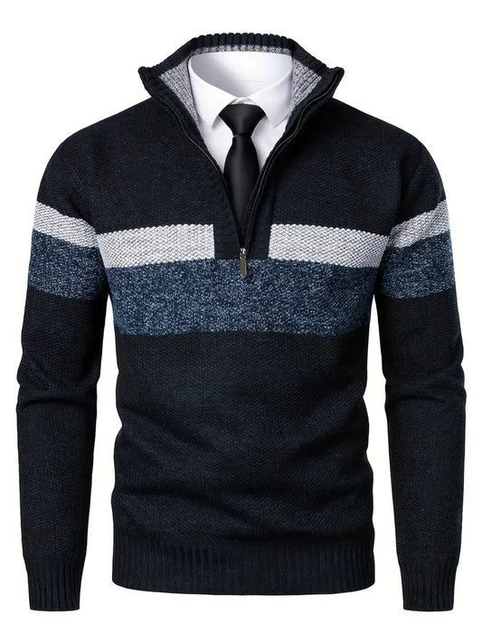 Elegancki Granatowy Sweter z Zamkiem Męski | Idealny na Jesień/Zimę