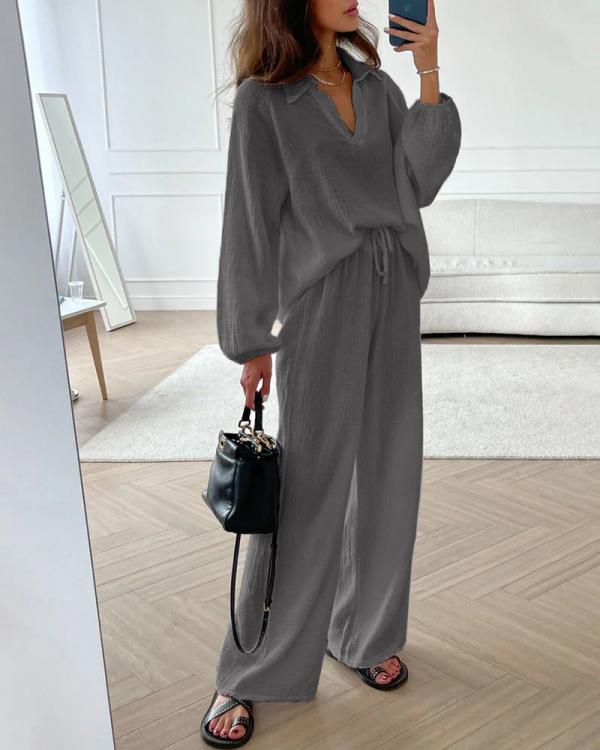 Variant image for Kobiety Wygodny Miękki Zestaw Casual z Luźną Bluzką i Spodniami Bootcut-31