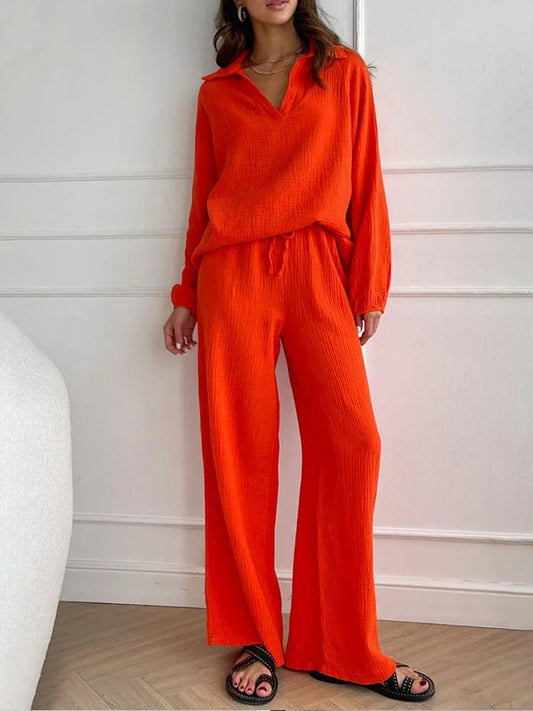 Kobiety Wygodny Miękki Zestaw Casual z Luźną Bluzką i Spodniami Bootcut