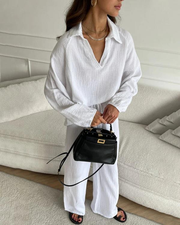 Variant image for Kobiety Wygodny Miękki Zestaw Casual z Luźną Bluzką i Spodniami Bootcut-13
