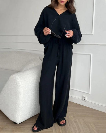 Variant image for Kobiety Wygodny Miękki Zestaw Casual z Luźną Bluzką i Spodniami Bootcut-7