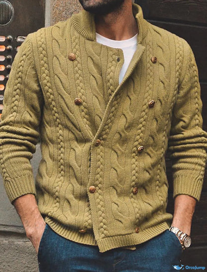 Męski Nowoczesny Ribbed Sweter z Długim Rękawem z Miękkiego Materiału