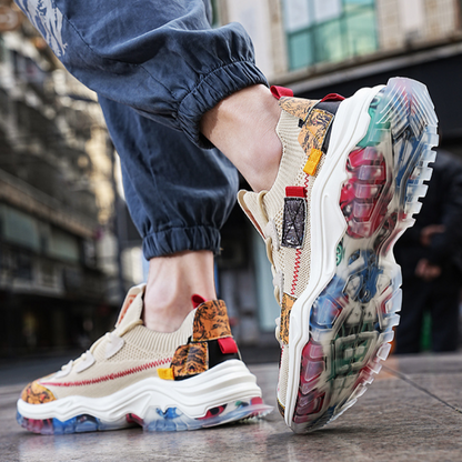 Damski Stylowe Sneakersy z Różnymi Teksturami z Grubą Podeszwą z Wysokiej Jakości Tkanin Syntetycznych