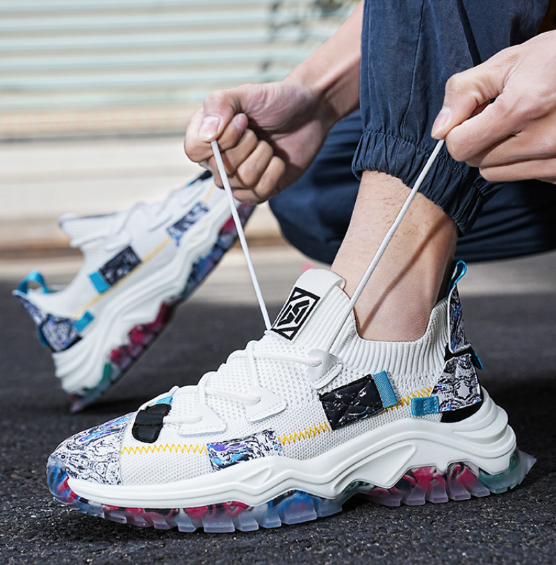 Damski Stylowe Sneakersy z Różnymi Teksturami z Grubą Podeszwą z Wysokiej Jakości Tkanin Syntetycznych