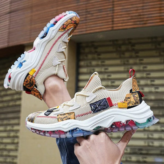 Damski Stylowe Sneakersy z Różnymi Teksturami z Grubą Podeszwą z Wysokiej Jakości Tkanin Syntetycznych