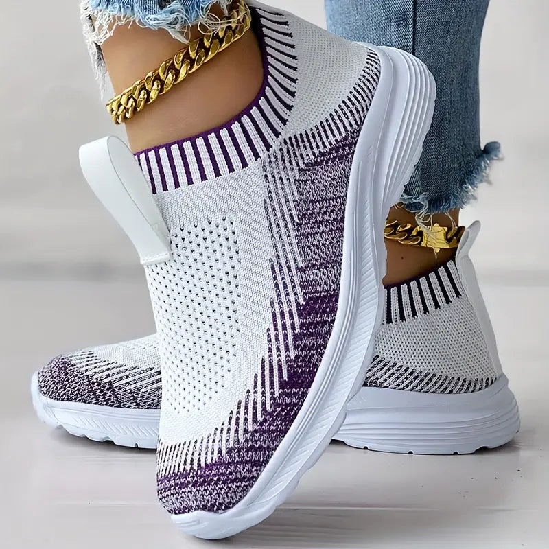 Kobiece Stylowe Oddychające Sneakersy z Okrągłym Czubkiem