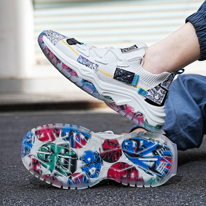 Damski Stylowe Sneakersy z Różnymi Teksturami z Grubą Podeszwą z Wysokiej Jakości Tkanin Syntetycznych